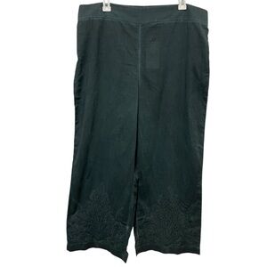 soft surroundings green embroidered wide leg pant NEW